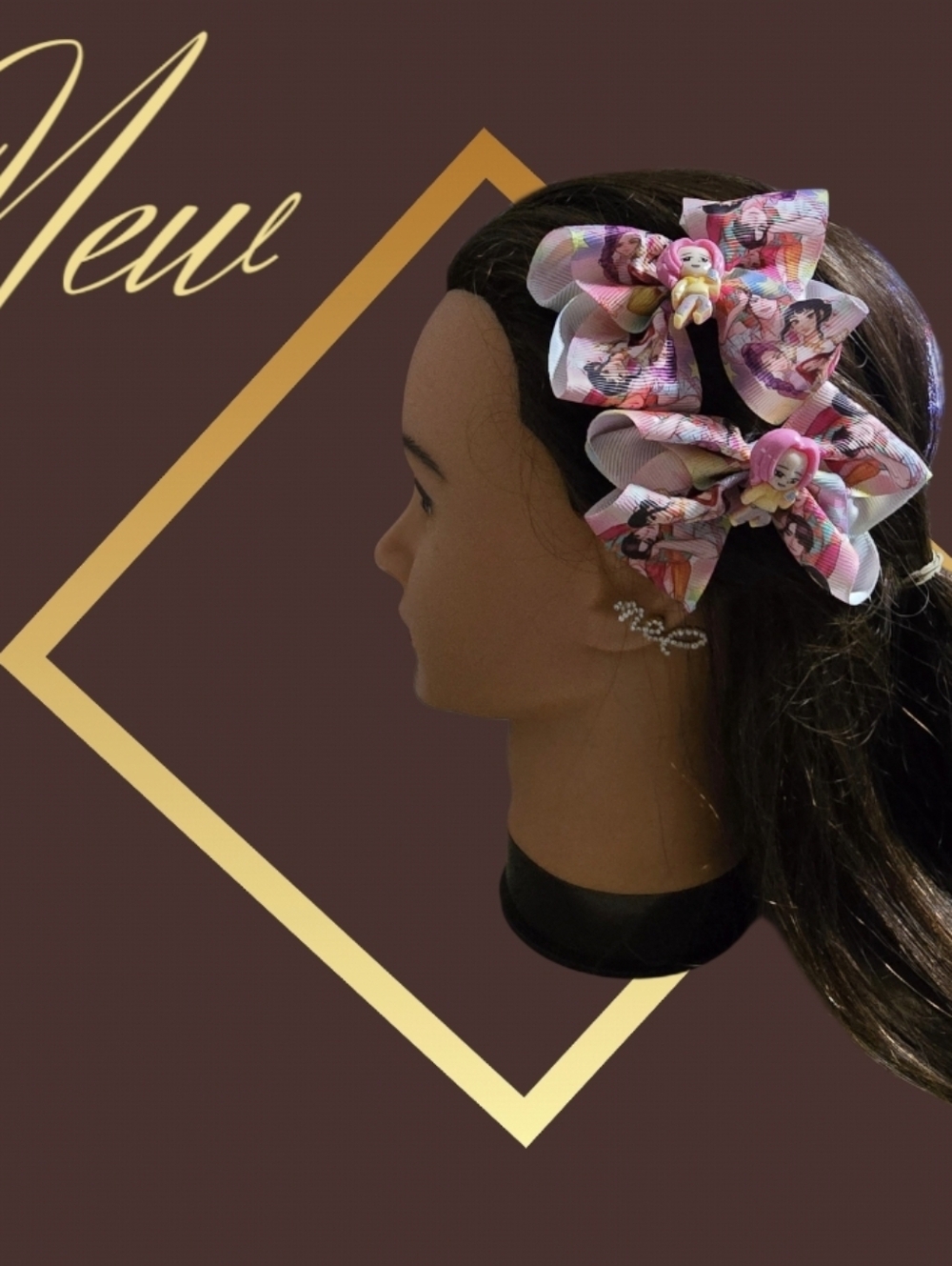 K-pop Pink Character Bow Hair Clips - Set of 2